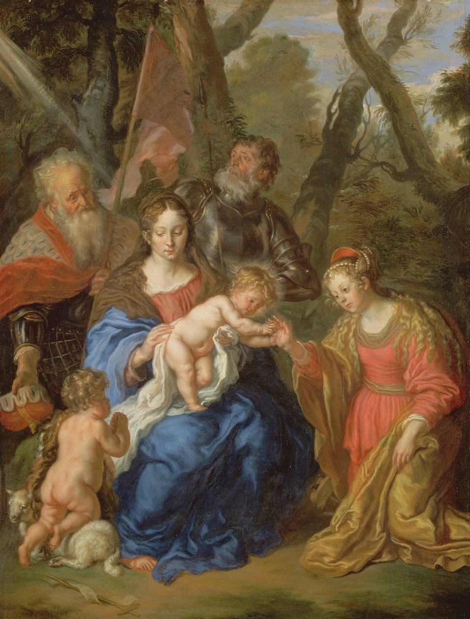 Het Mystieke Huwelijk van St. Catherine, met St. Leopold en St. William, 1647 door Joachim von Sandrart
