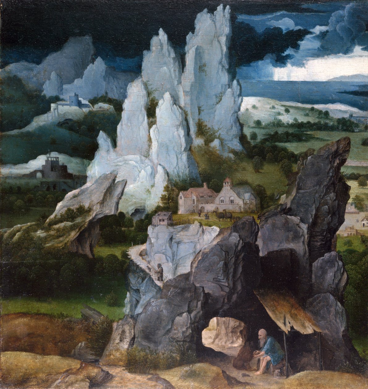St. Hiëronymus in een Rotsachtig Landschap door Joachim Patenier