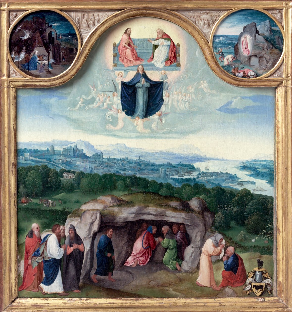 De Hemelvaart van de Maagd, met de Geboorte, de Opstanding, de Aanbidding van de Wijzen, de As... door Joachim Patinir