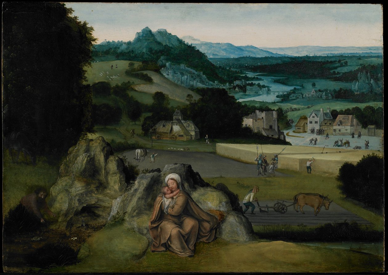 De rust tijdens de vlucht naar Egypte (Het wonderbaarlijke veld van tarwe) c.1518-24 door Joachim (workshop of) Patinir