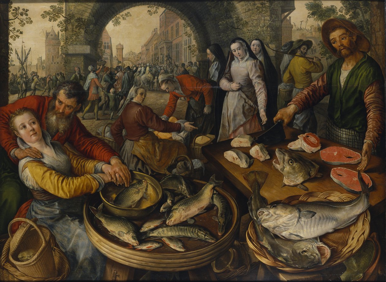 Vismarkt met Ecce Homo door Joachim Beuckelaer
