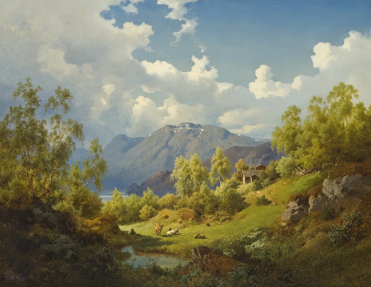 Landschap, motief uit de Numme-vallei in Noorwegen, 1850 door Joachim Frich