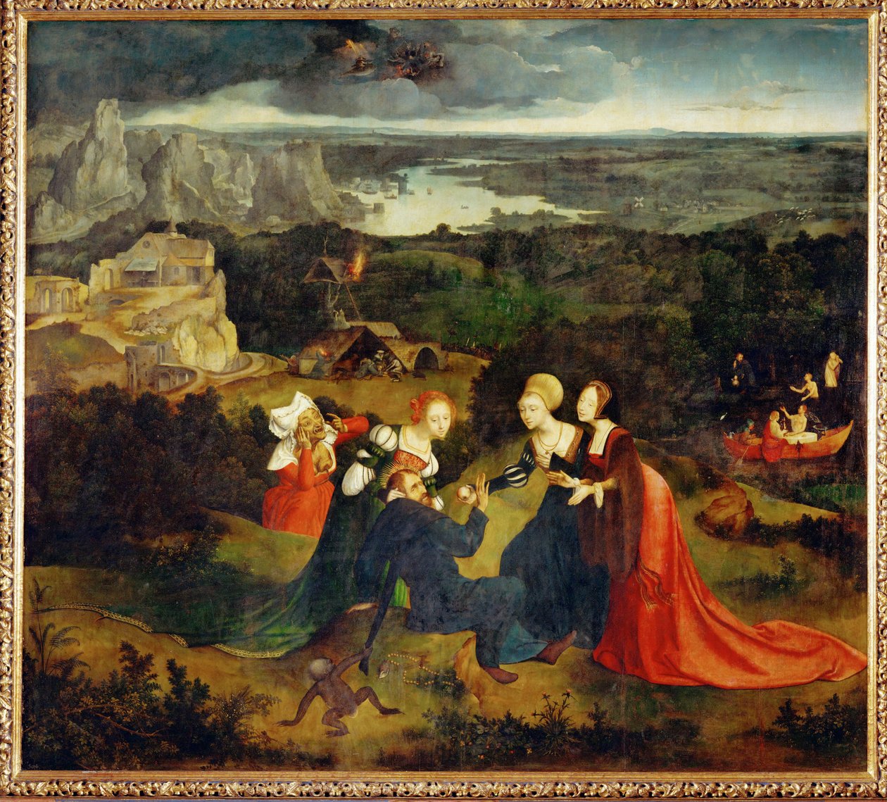 De Tempatie van Sint Antonius (schilderij op hout) door Joachim Patenier or Patinir