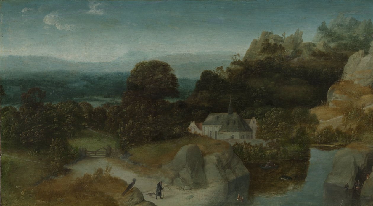 Landschap met de verzoeking van Sint-Antonius Abt door Joachim Patinir (workshop of)
