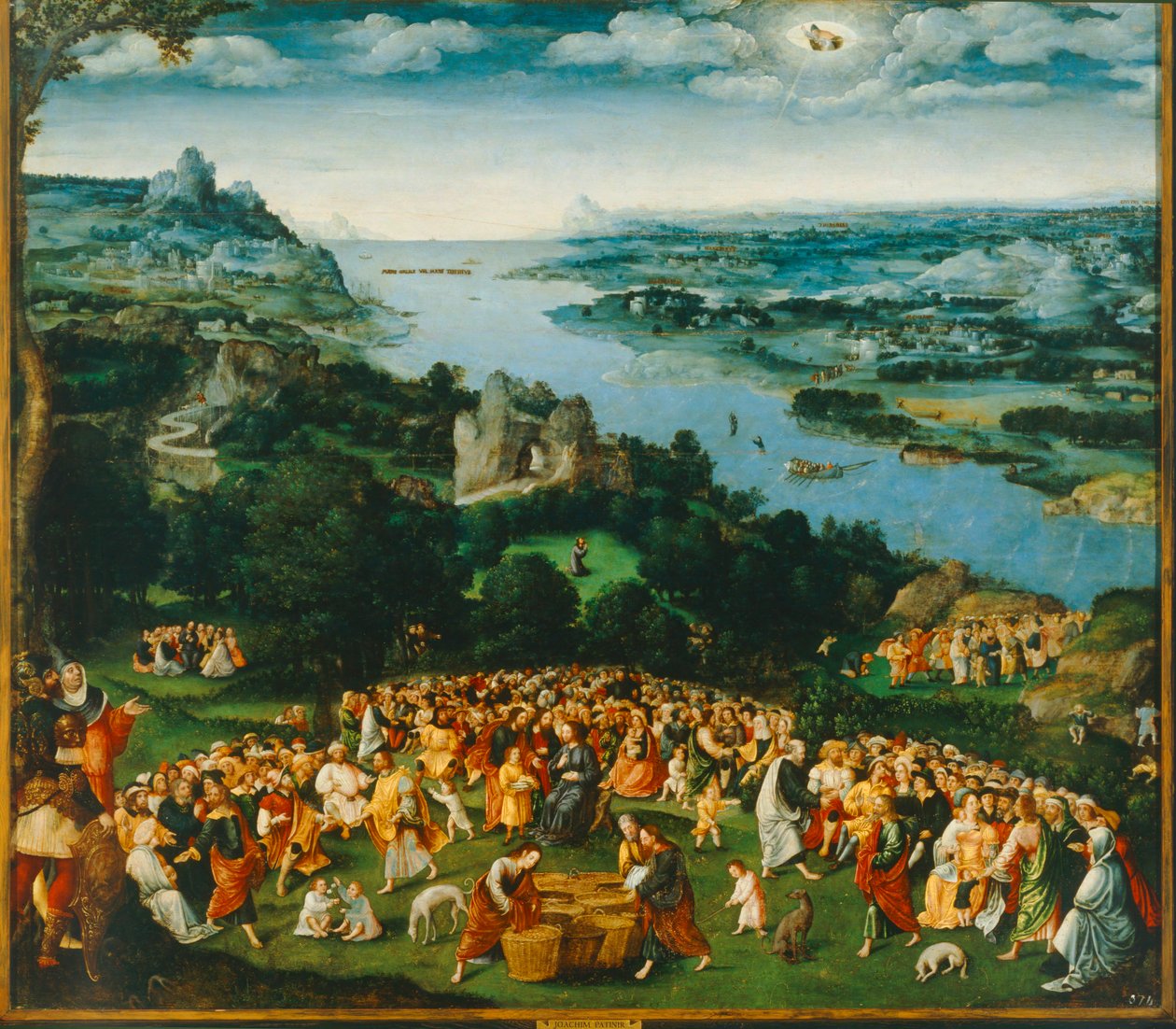 De vermenigvuldiging van het brood ... (olieverf op doek) door Joachim Patinir