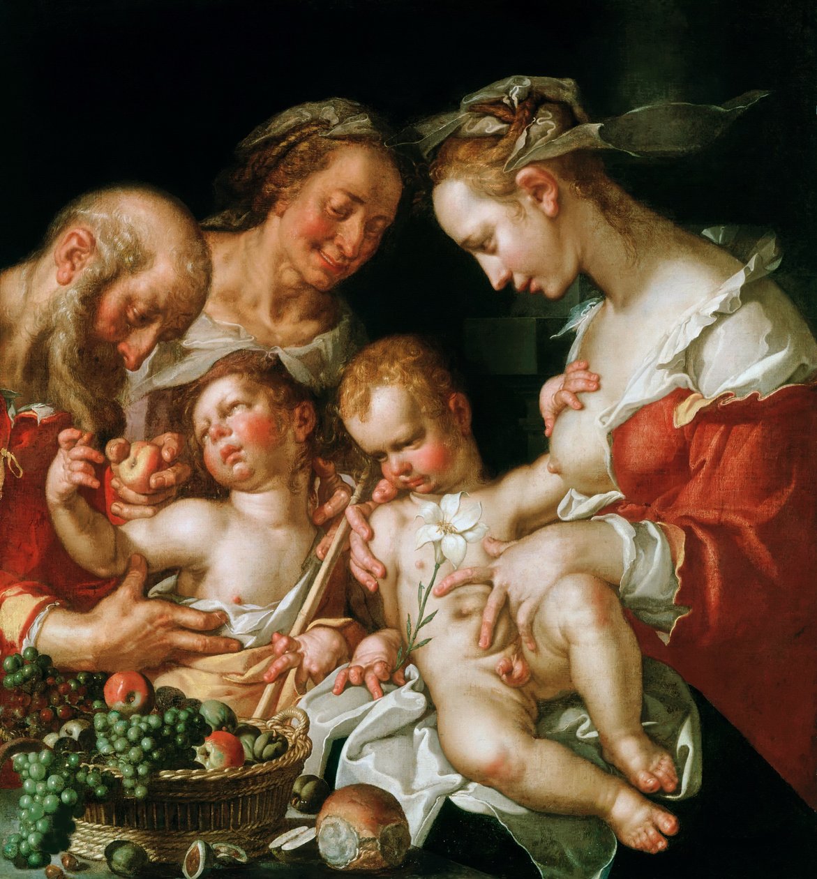 De Heilige Familie met Johannes de Doper door Joachim Wtewael or Utewael