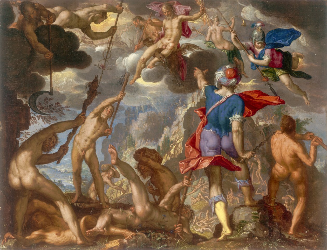 De Slag tussen de Goden en de Reuzen, ca. 1608 door Joachim Wtewael or Utewael