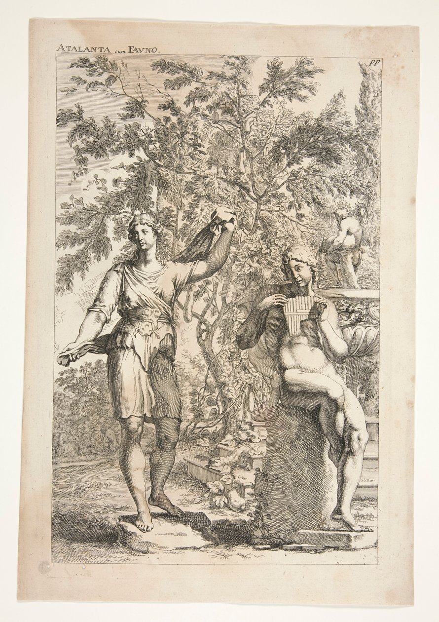 Atalanta en een Faun, uit Sculpturae Veteris Admirata door Joachim von Sandrart