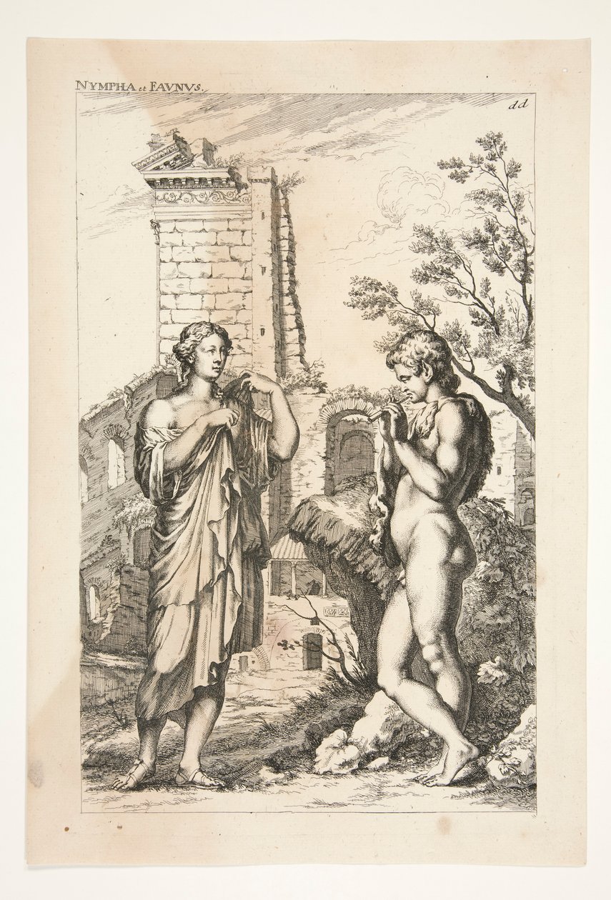 Diane de Gabies en een Faun, uit Sculpturae Veteris Admirata door Joachim von Sandrart