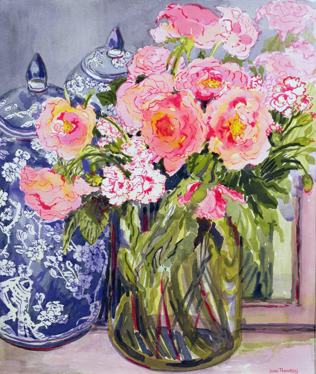 Stilleven met twee blauwe gemberpotten door Joan Thewsey