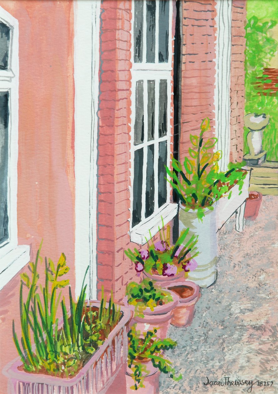 Uitzicht vanuit het Cottage Keukenraam met Planten, 2010 door Joan Thewsey