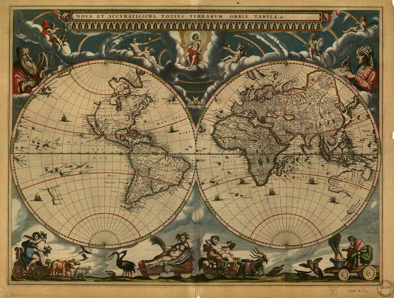 (Nova et accuratissima totius terrarum orbis tabula). LOC 98687202 door Joan Blaeu
