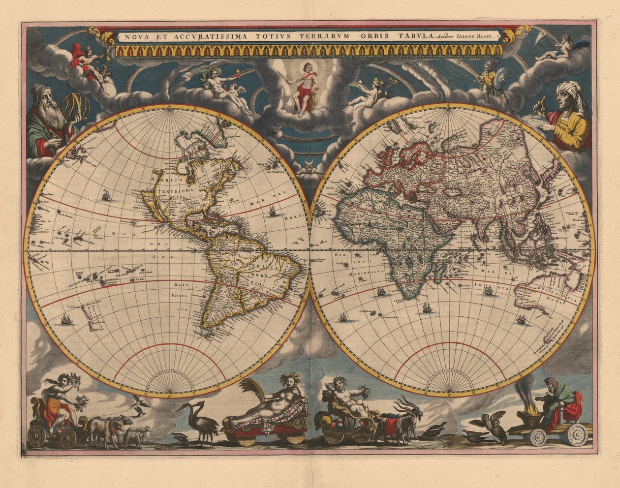 Dubbele hemisfeerkaart van de wereld, 1662 door Joan Blaeu
