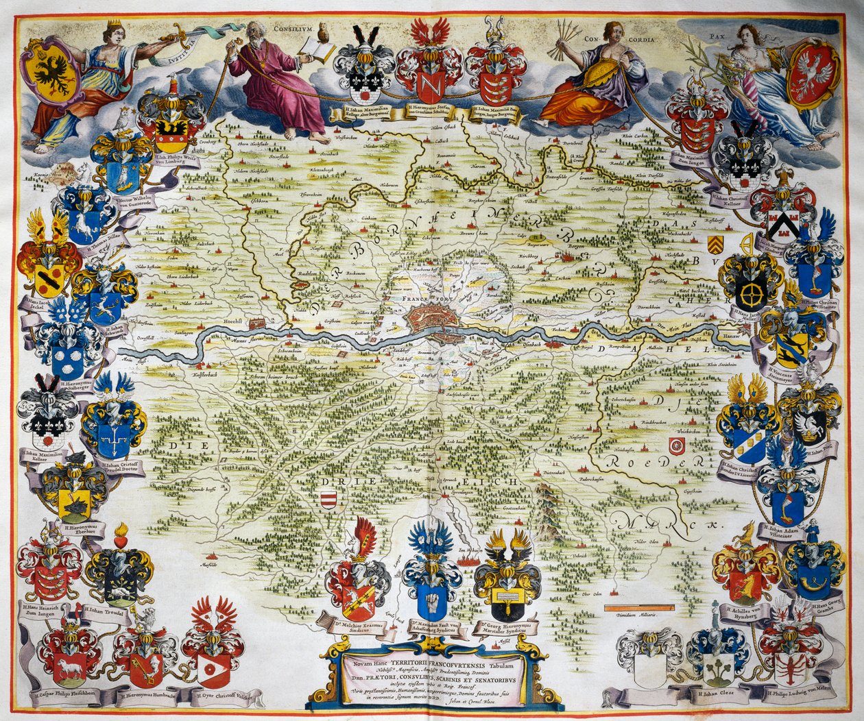 Frankfurt en zijn gebied, uit Atlas Maior, atlas in 11 delen, door Joan Blaeu (1596-1673), Deel III, kopergravure, 57.5x39 cm, Amsterdam door Joan Blaeu