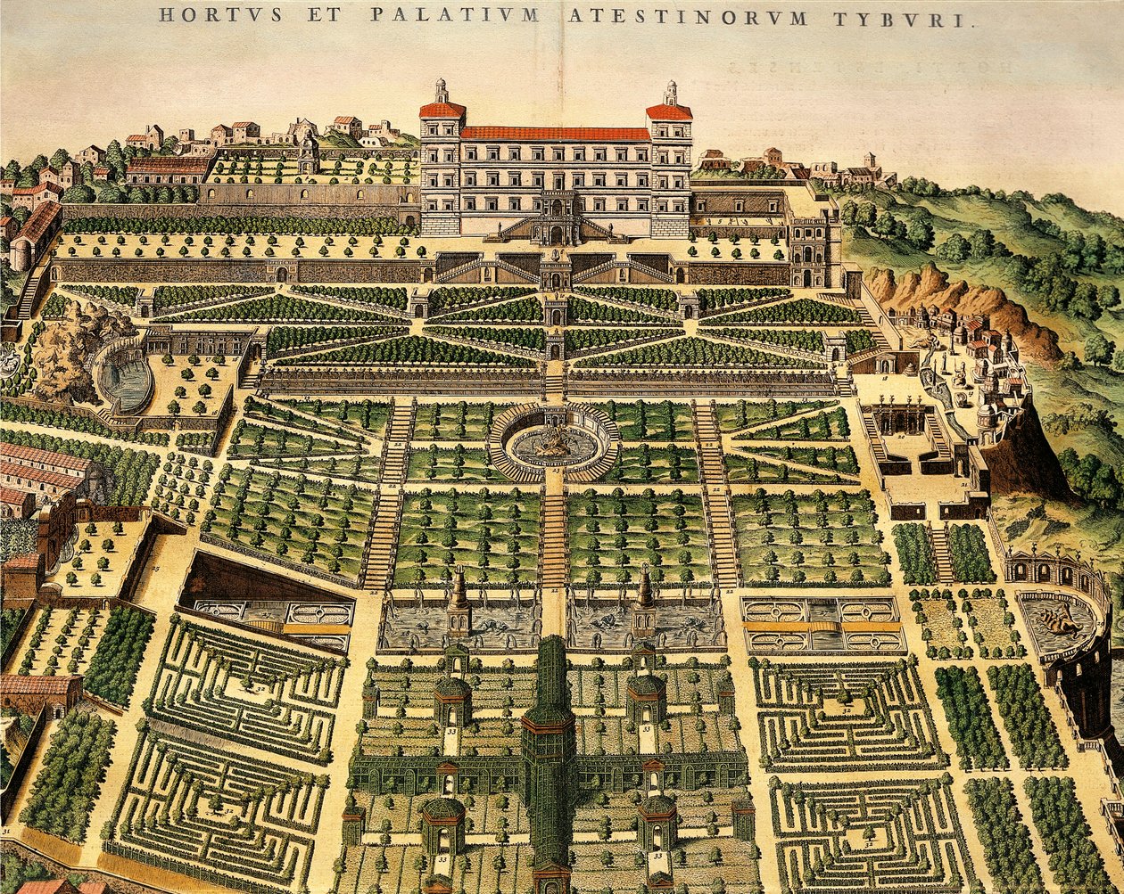 Italië, Tivoli, Uitzicht op Villa d
