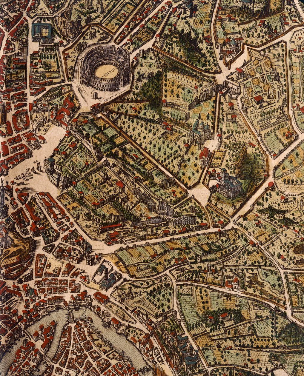 Kaart van Rome, door Joan Blaeu (1596-1673), prent uit Theatrum Civitatum et Admirandorum Italiae, ad Aevi Veteris et Praesentis Temporis Faciem Expressum, Italië door Joan Blaeu