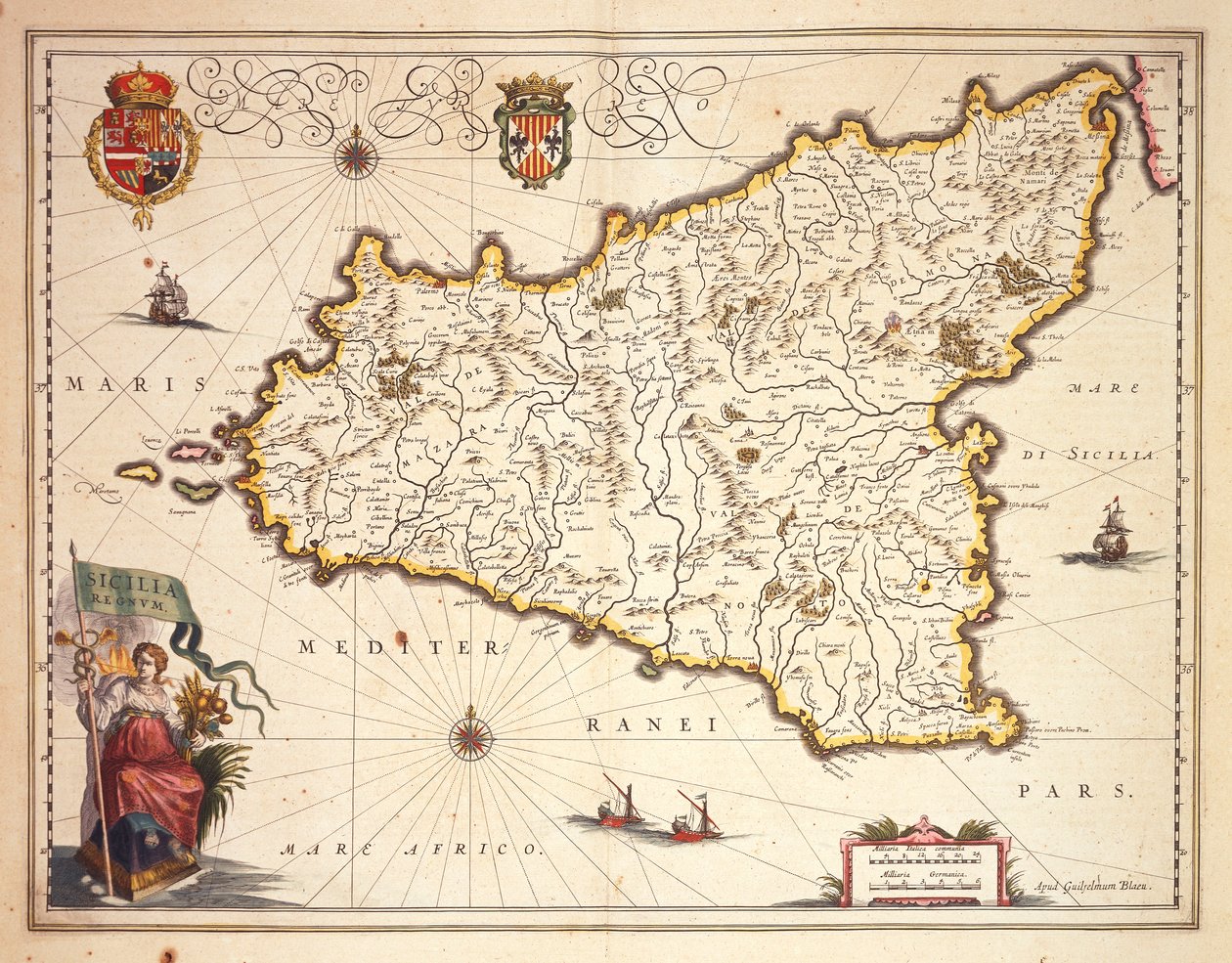 Kaart van de regio Sicilië door Joan Blaeu