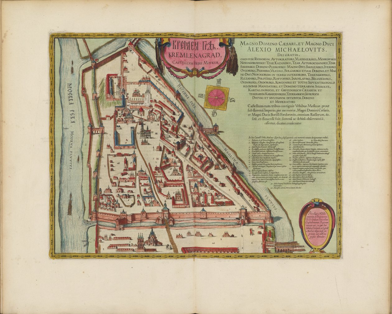 De Moskouse Kremlin Kaart van de 16e eeuw Castellum Urbis Moskvae door Joan Blaeu