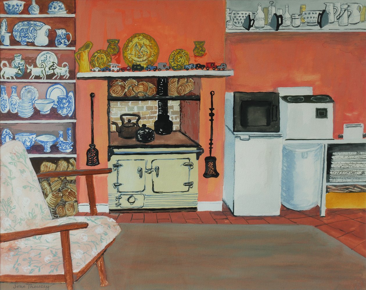 Keuken van het Huisje, Red Cottage Studios, Suffolk met Rayburn, 2000 door Joan Thewsey