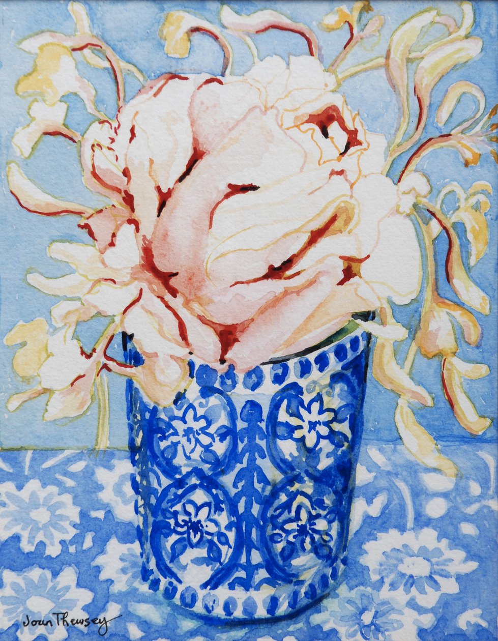 Roze Roos en Kamperfoelie, 2000 door Joan Thewsey