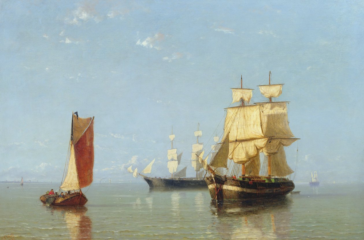 Scheepvaartscène, 1880 door Joannes Frederick Schutz