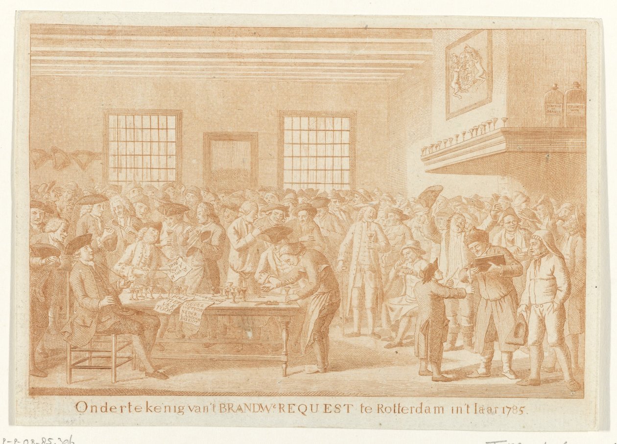 Ondertekening van het Brandewijn Request te Rotterdam, 1785 door Joannes Hulstkamp (attributed to)