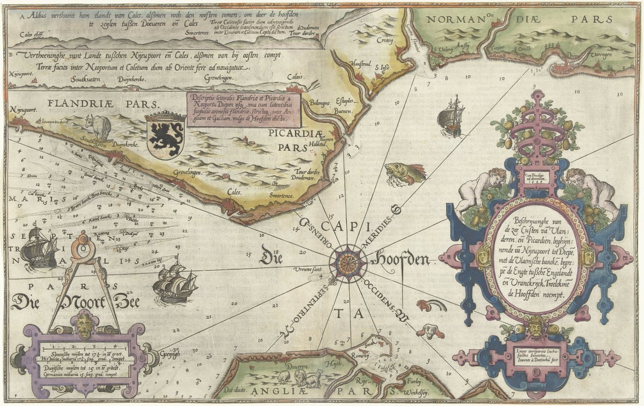 Kaart van de kusten van Vlaanderen, Normandië en Engeland door Joannes van Doetechum (I)