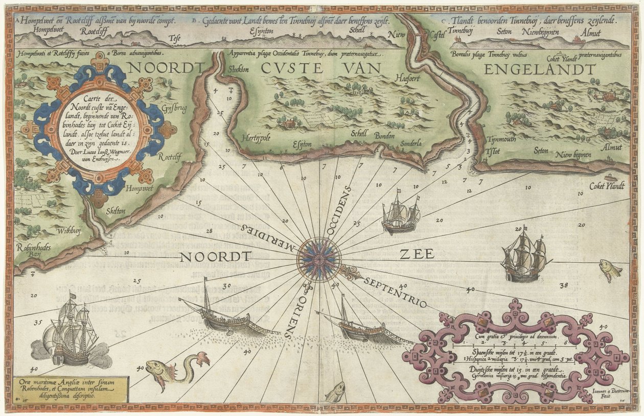 Kaart van de noordkust van Engeland bij Newcastle upon Tyne door Joannes van Doetechum (I)