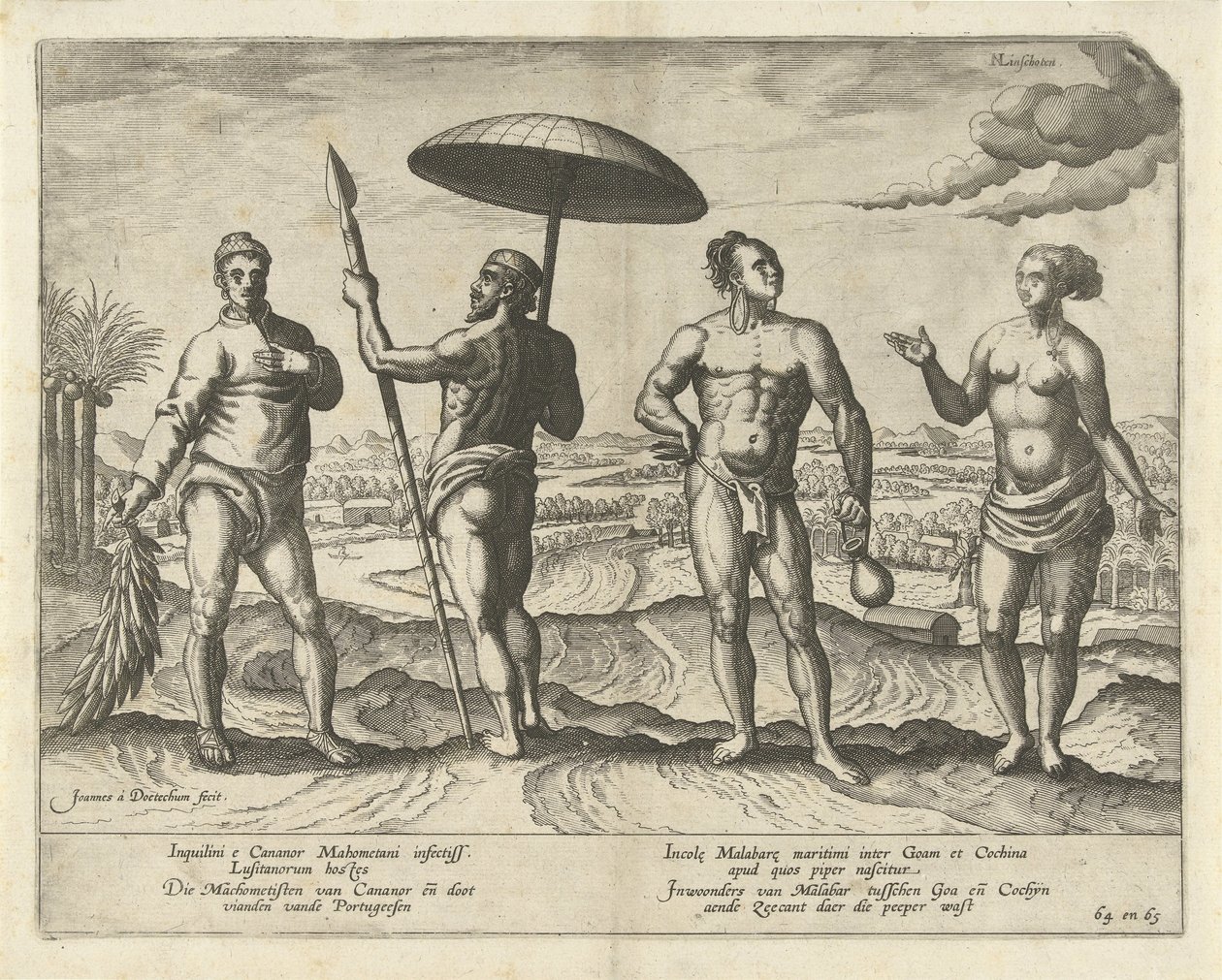 Twee mannen uit Cananor en een stel uit Malabar door Joannes van Doetechum (I)