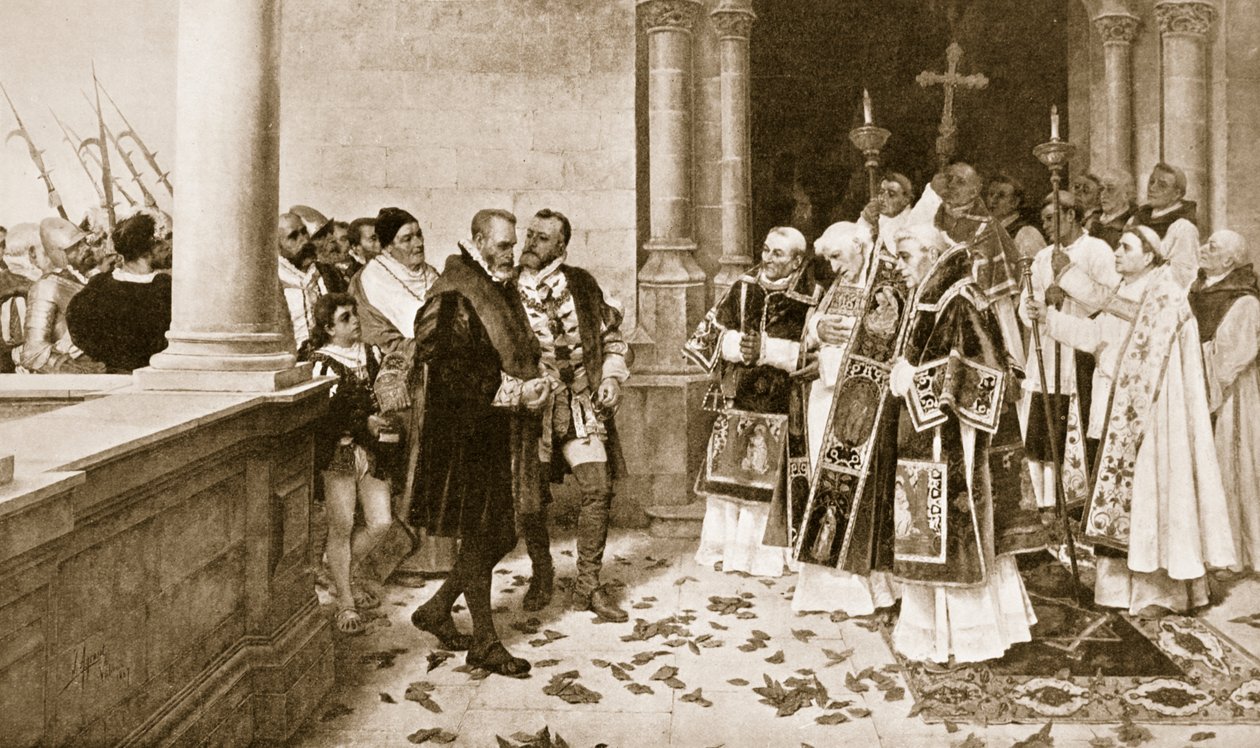 Karel V betreedt een Klooster in St. Yuste door Joaquin Agrasot y Juan