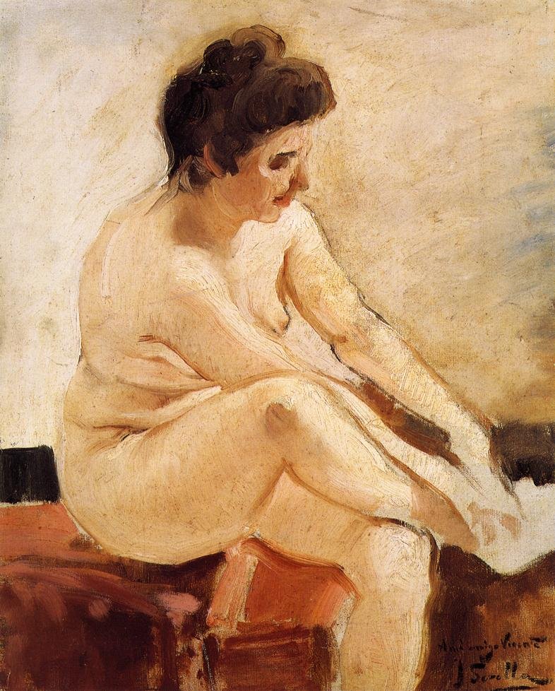 Zittende Naakt door Joaquín Sorolla