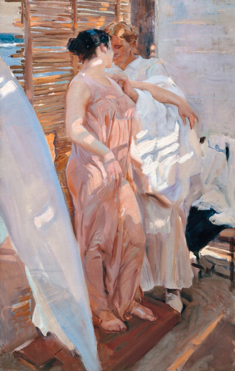 De roze mantel, na het bad door Joaquin Sorolla y Bastida