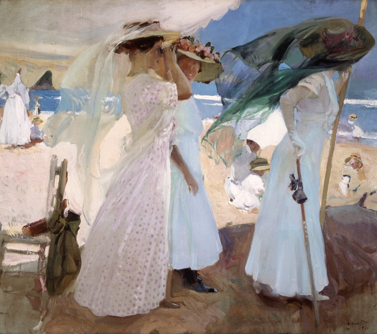 Onder de luifel, Zarauz door Joaquin Sorolla y Bastida