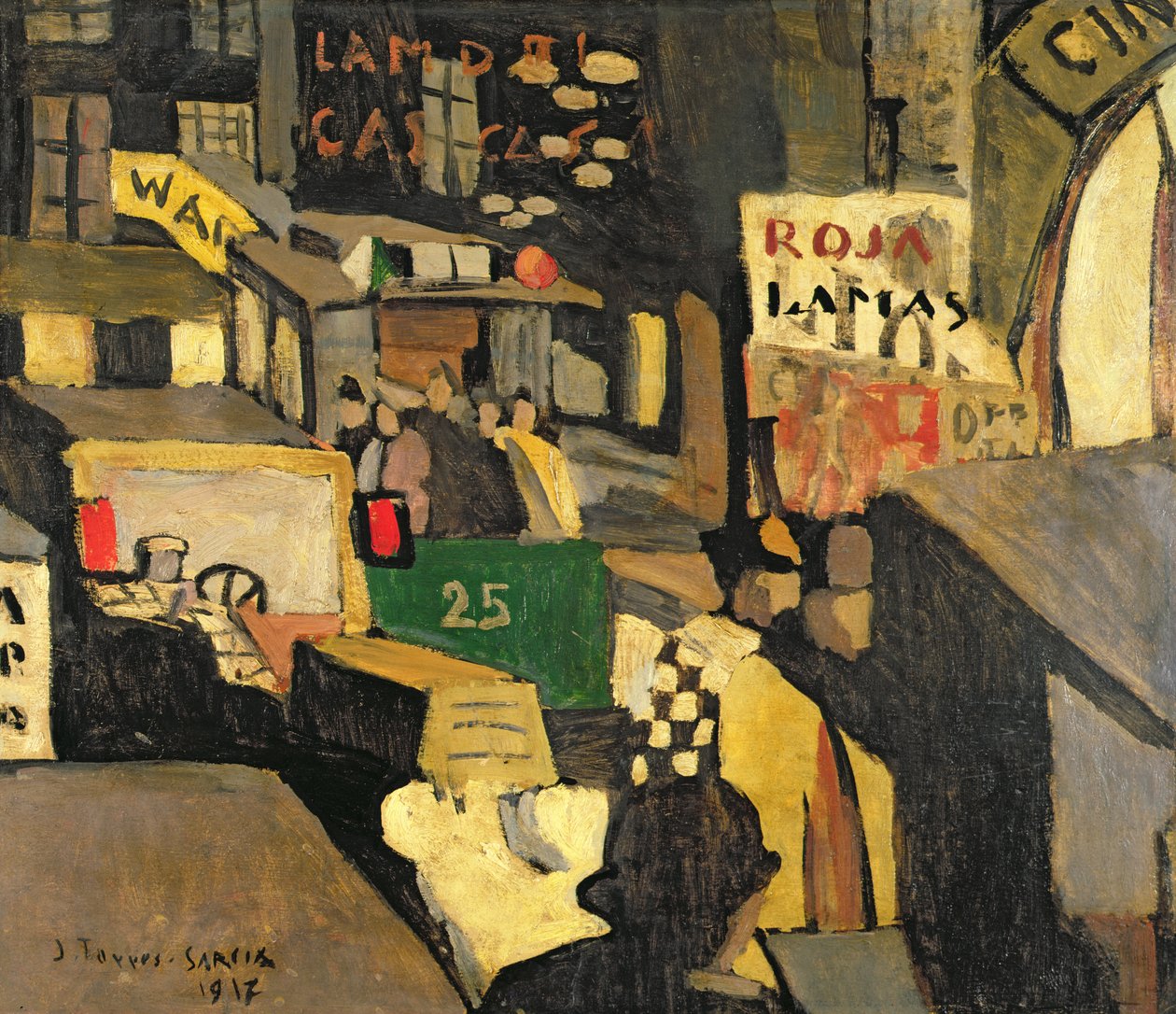 Straatscène in Barcelona door Joaquin Torres Garcia