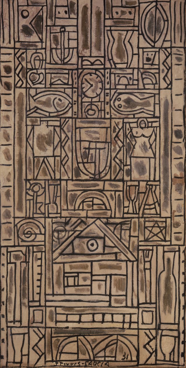 Universele symmetrische compositie in zwart en wit door Joaquin Torres-Garcia