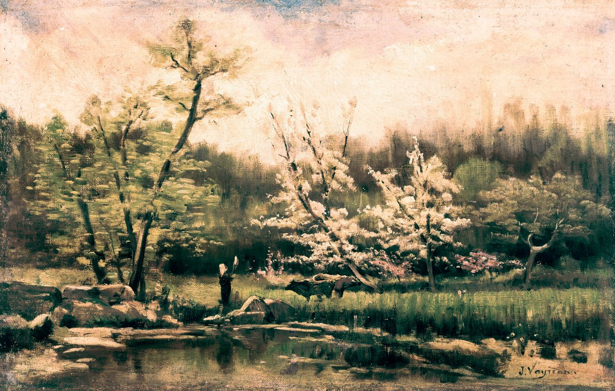 Landschap in de lente door Joaquin Vayreda