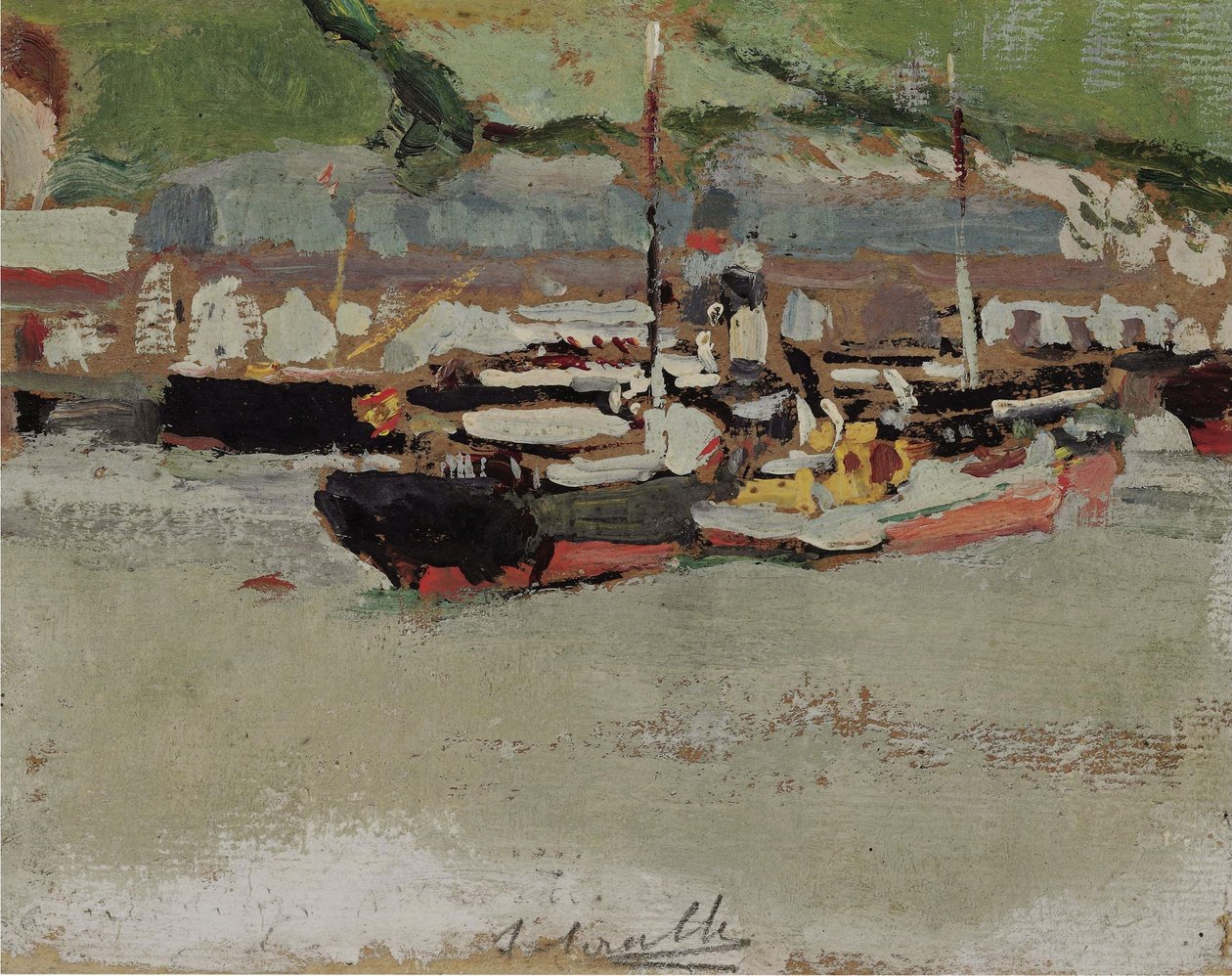 Schepen in een Haven door Joaquín Sorolla
