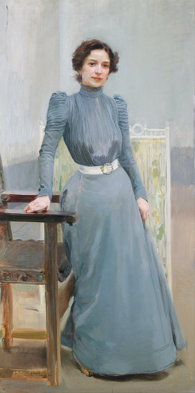 Clotilde in een grijze jurk door Joaquín Sorolla