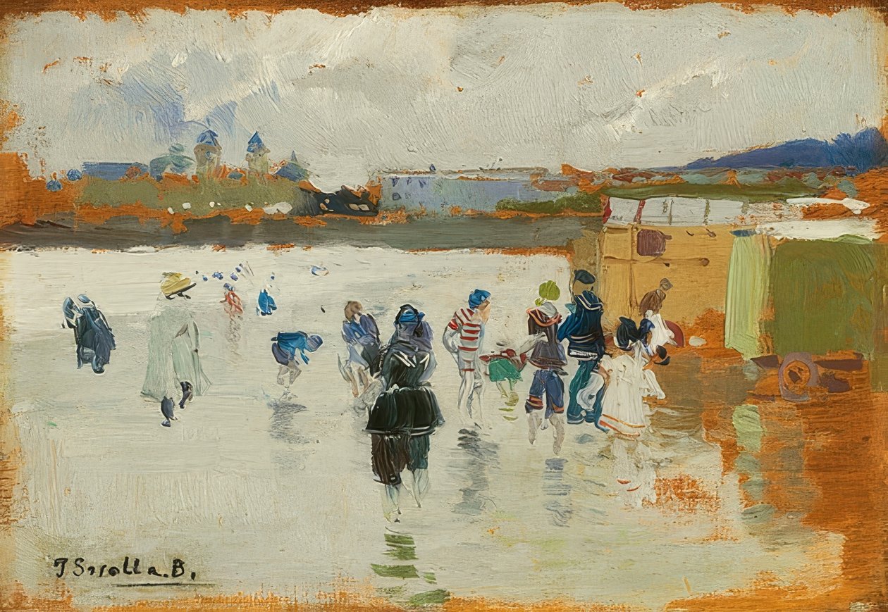 Het strand van La Concha, San Sebastián door Joaquín Sorolla