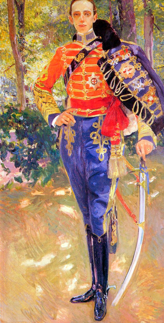 Portret van koning Alfonso XIII in een huzarenuniform, 1907 door Joaquín Sorolla