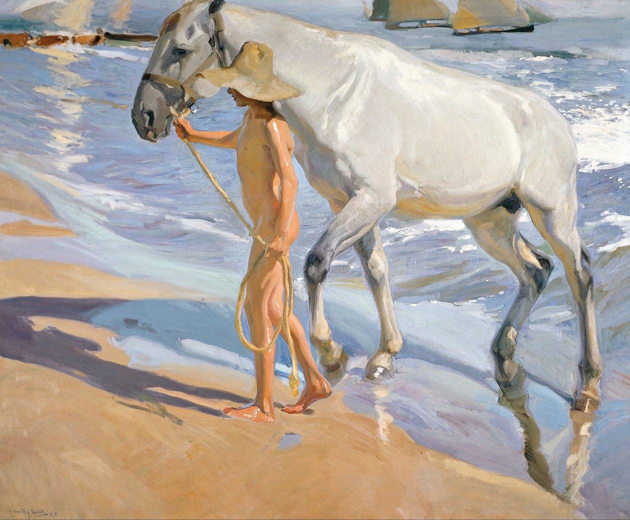 Het wassen van het paard, 1909 door Joaquín Sorolla