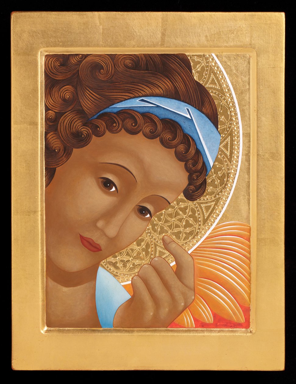 Gabriël, 2015 (eitempera en 24k goud op hout) door Jodi Simmons