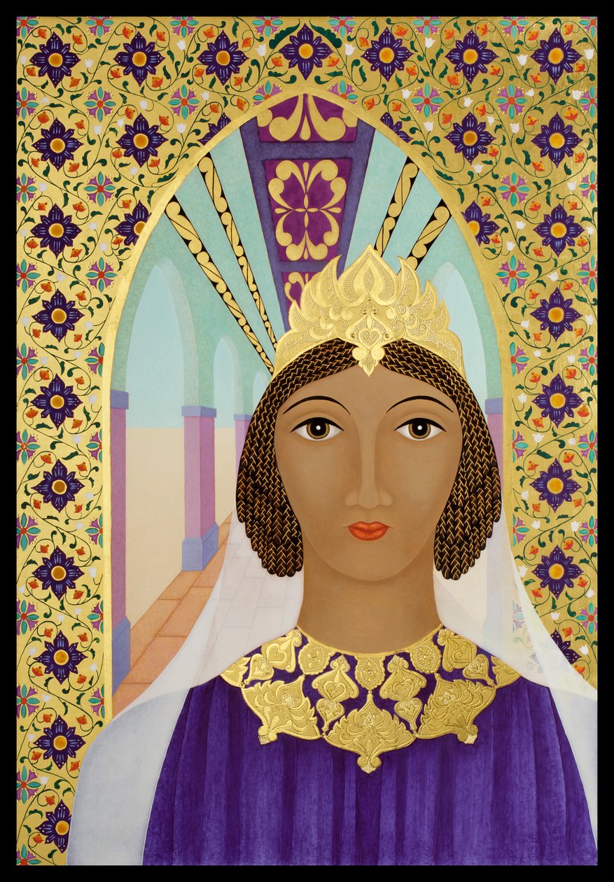Koningin Esther, 2014 (eitempera en 24k goud op hout) door Jodi Simmons