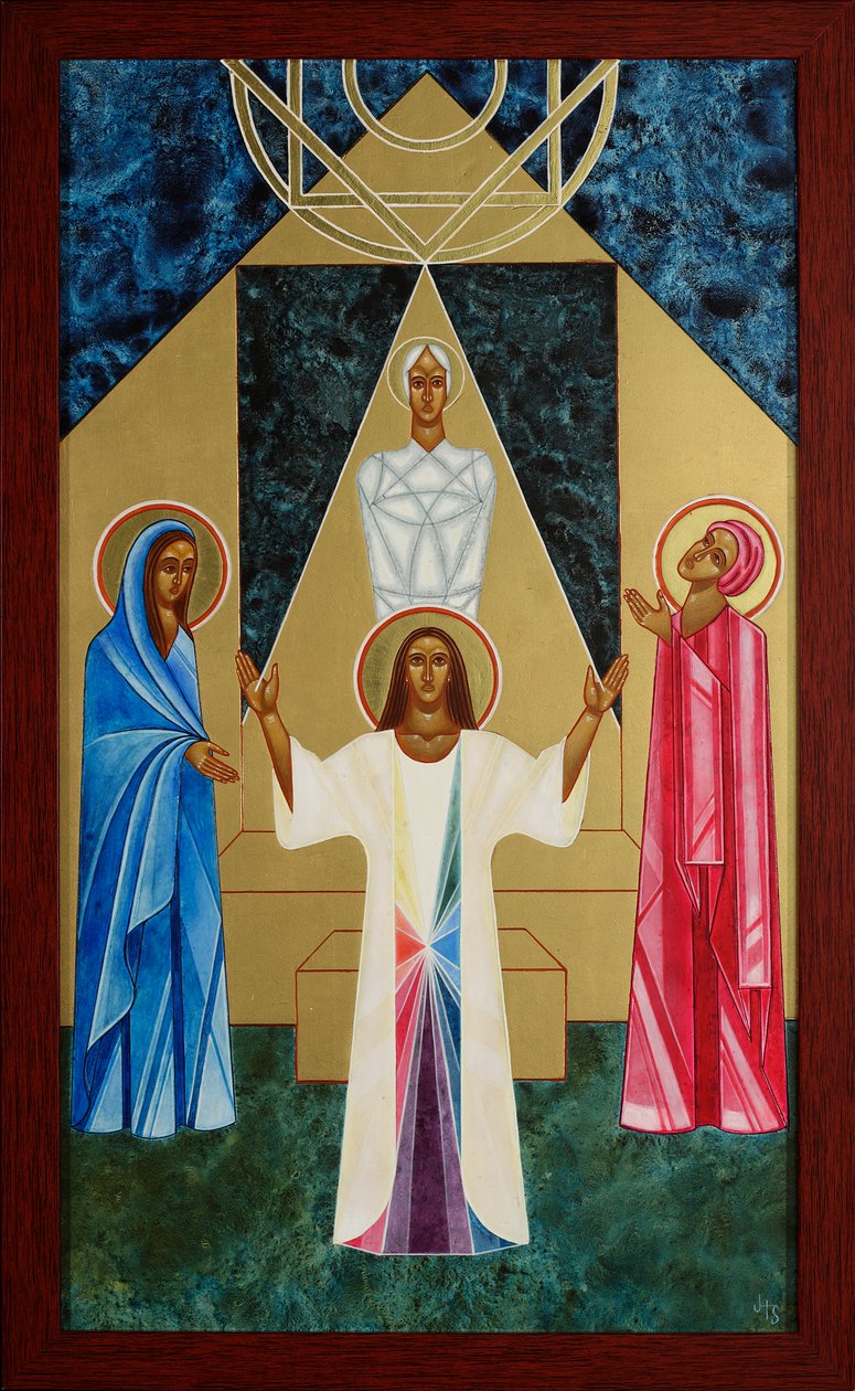 Lazarusopwekking, 2011 (eitempera en 24k goud op hout) door Jodi Simmons