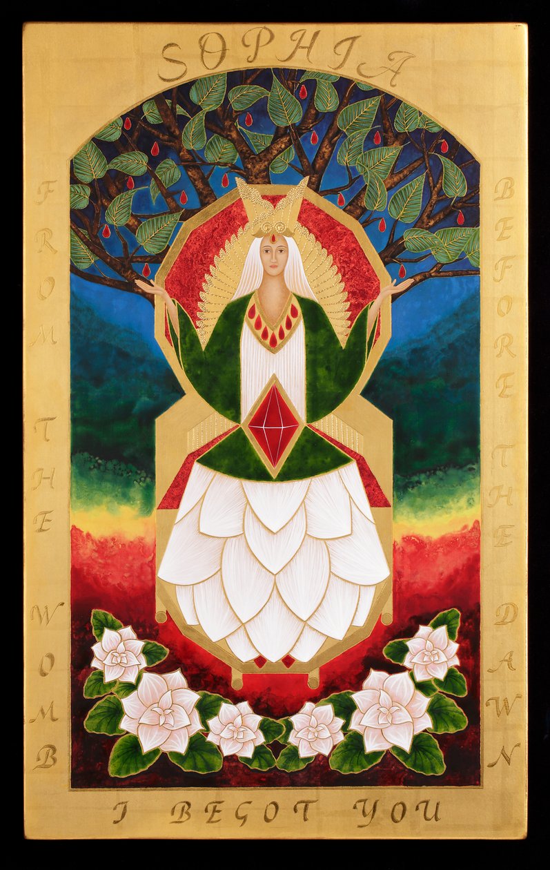 Sophia, 2015 (eitempera en 24k goud op hout) door Jodi Simmons