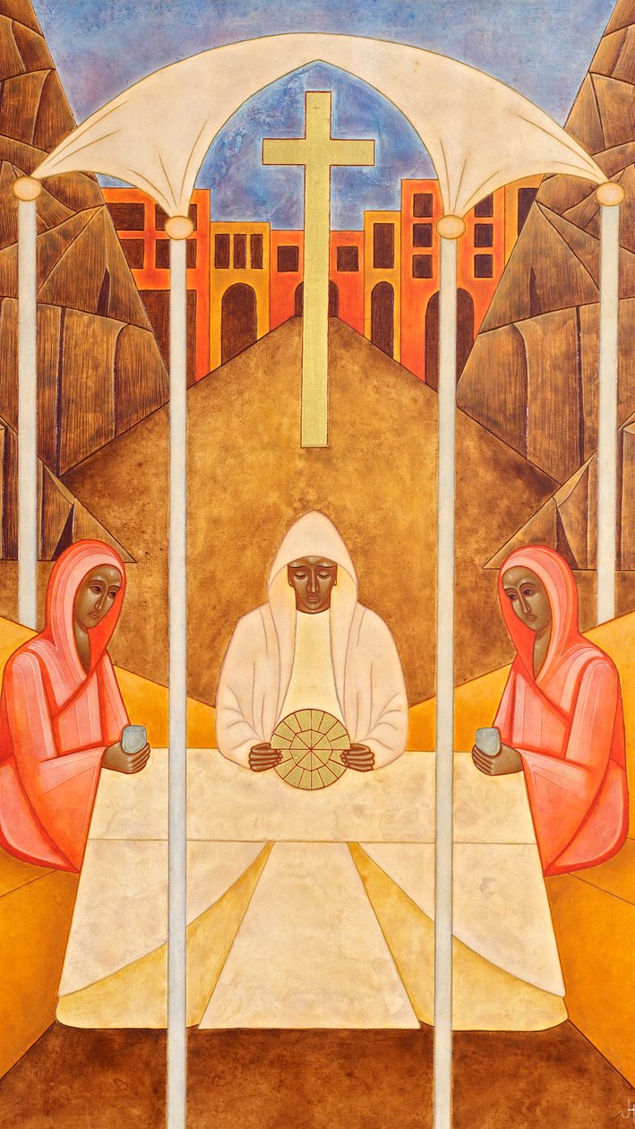 De Emmaüsgangers, 2011 (eitempera en 24k goud op hout) door Jodi Simmons