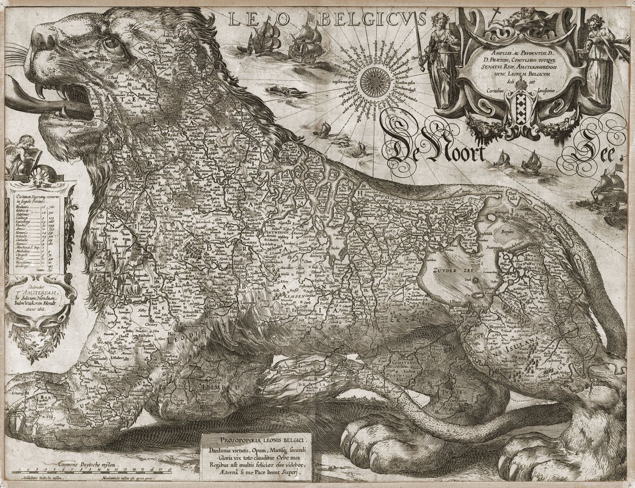 Leo Belgicus - kaart van de Lage Landen (1611) door Jodocus Hondius