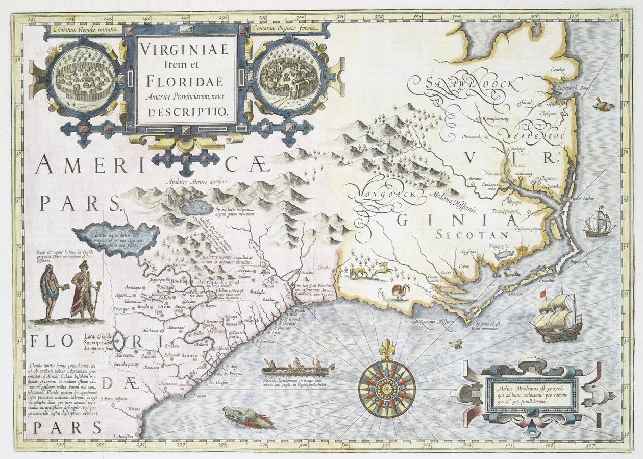 Virginiae item et Floridae Americae provinciarum, nova descriptio, 1636 door Jodocus Hondius