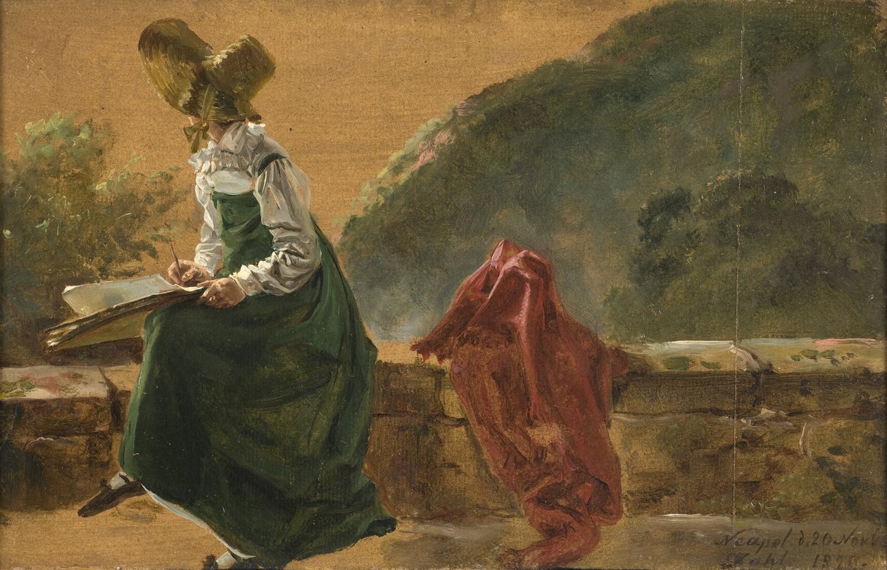 Prinses Caroline Amalie schetst in Napels. Studie, 1820 door Johan Christian Dahl