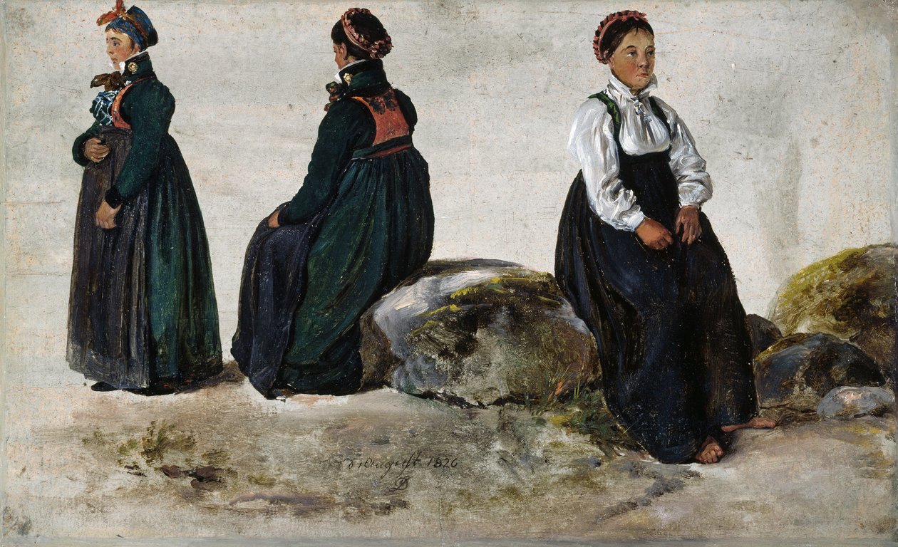 Studies van Vrouwelijke Kostuums uit Luster in Sogn door Johan Christian Dahl